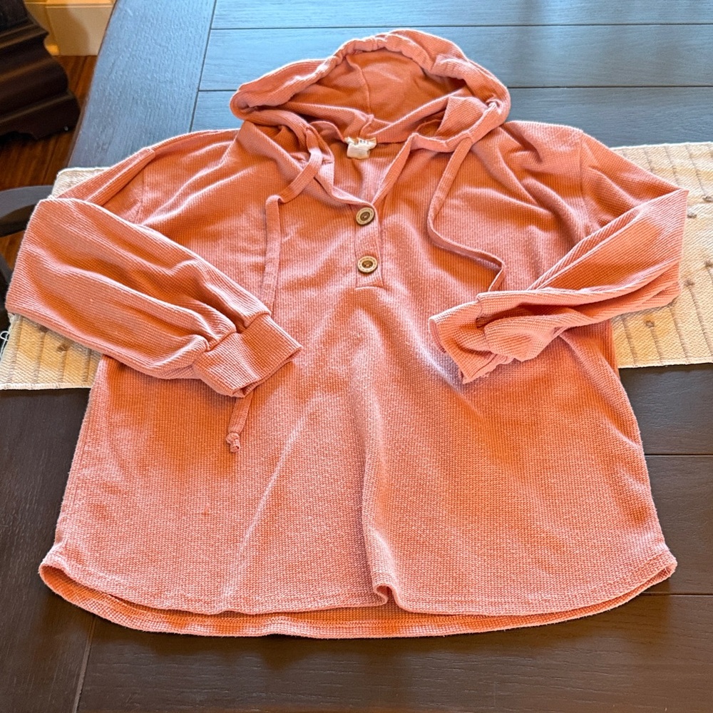 BiBi Pink Hooded Sweatshirt with Button Details
